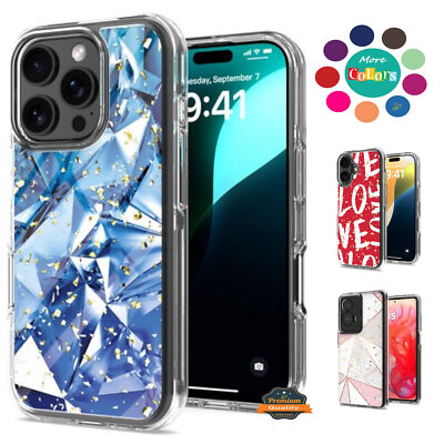 For Apple iPhone 16 Pro Fashion Marble Design Hard PC TPU Hybrid Case Cover 