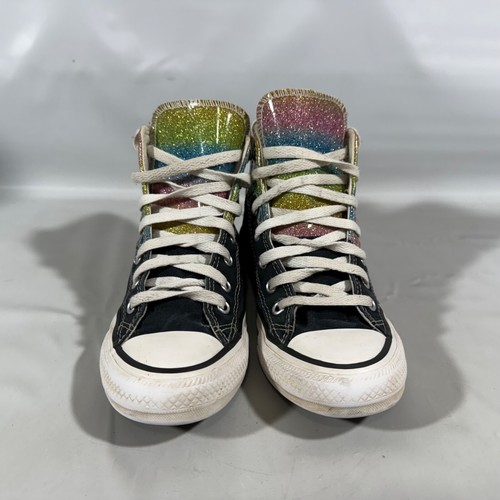 Converse Chuck Taylor High Top Black Glitter Rainbow Drip Shoes Sneakers Size 4 - Picture 4 of 8