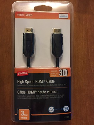 Staples High Speed HDMI Cable 3 Feet - Supports 3D HDTV