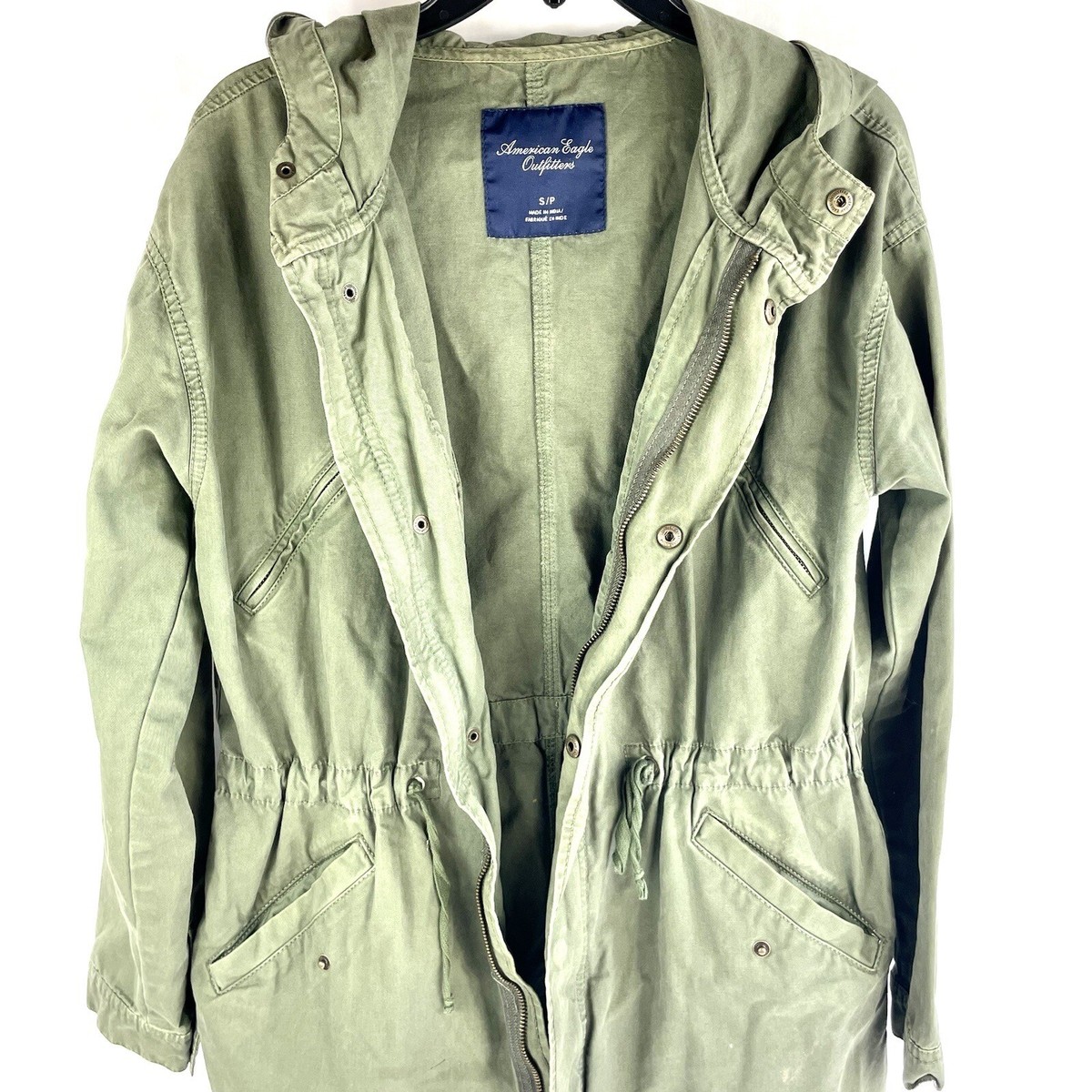 American Eagle Olive Green Hooded Jacket Size Small Zip/Button Up 