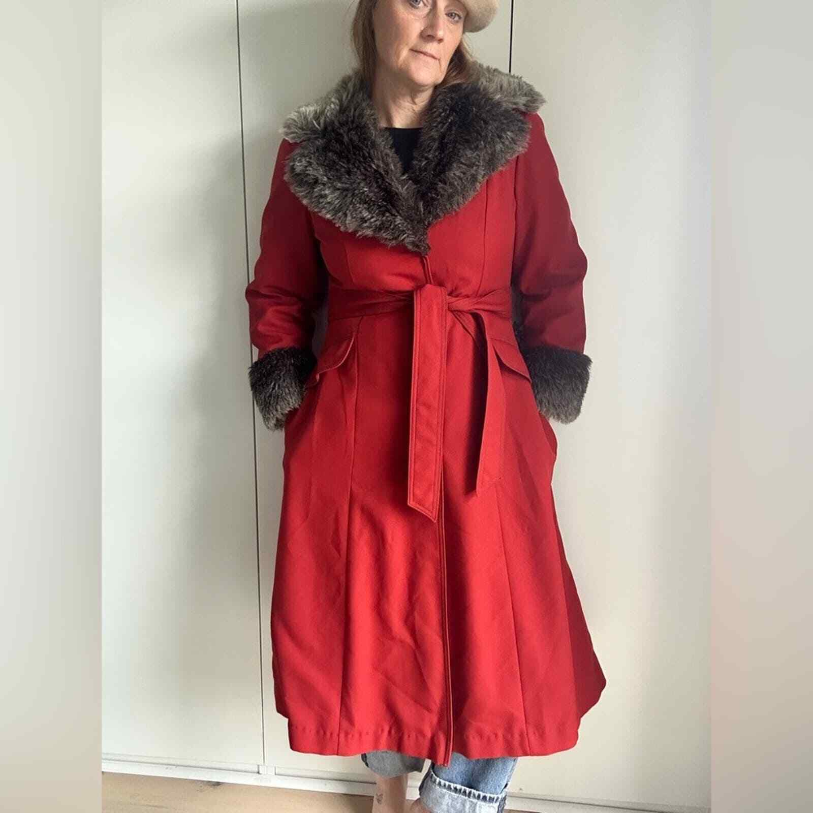 Vintage 70s Women’s Trench coat Faux Fur Midi Len… - image 10