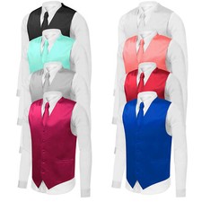 Men's Premium 2-Piece Dress Vest Neck Tie Combo Set Solid Color Adjustable Back