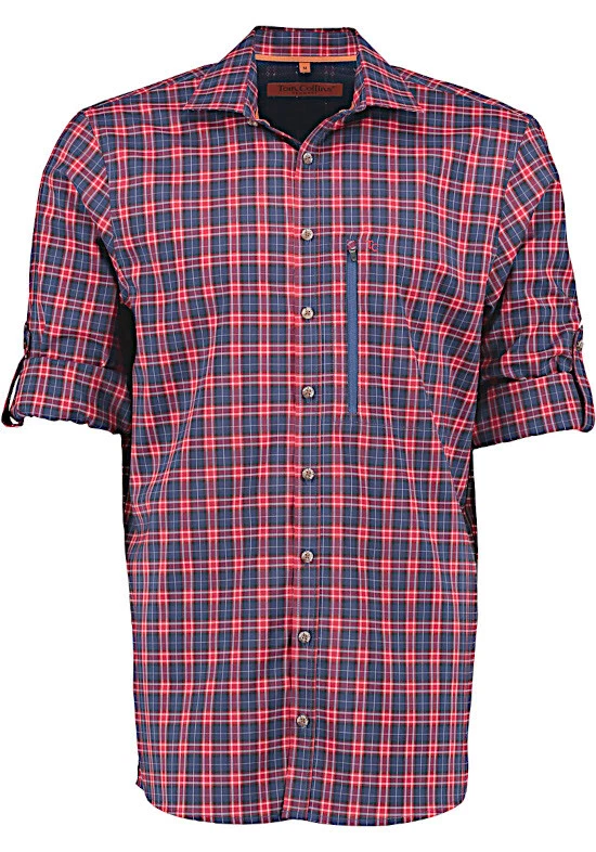 Tom Collins Stretch Outdoorhemd Funktions-Wanderhemd rot-blau Regular TH-0406 - Bild 2 von 4