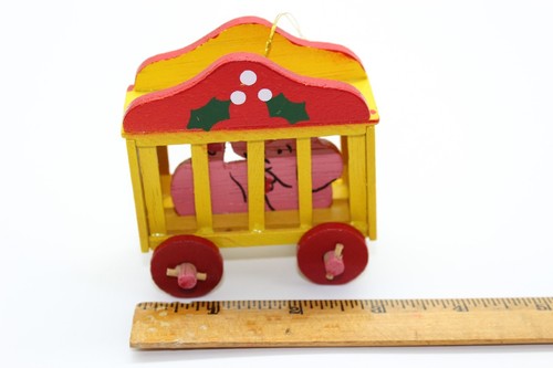 Vintage Zirkus Elefant Ornament Holz Holz Taiwan Käfig 3D auf Rädern selten - Bild 4 von 5