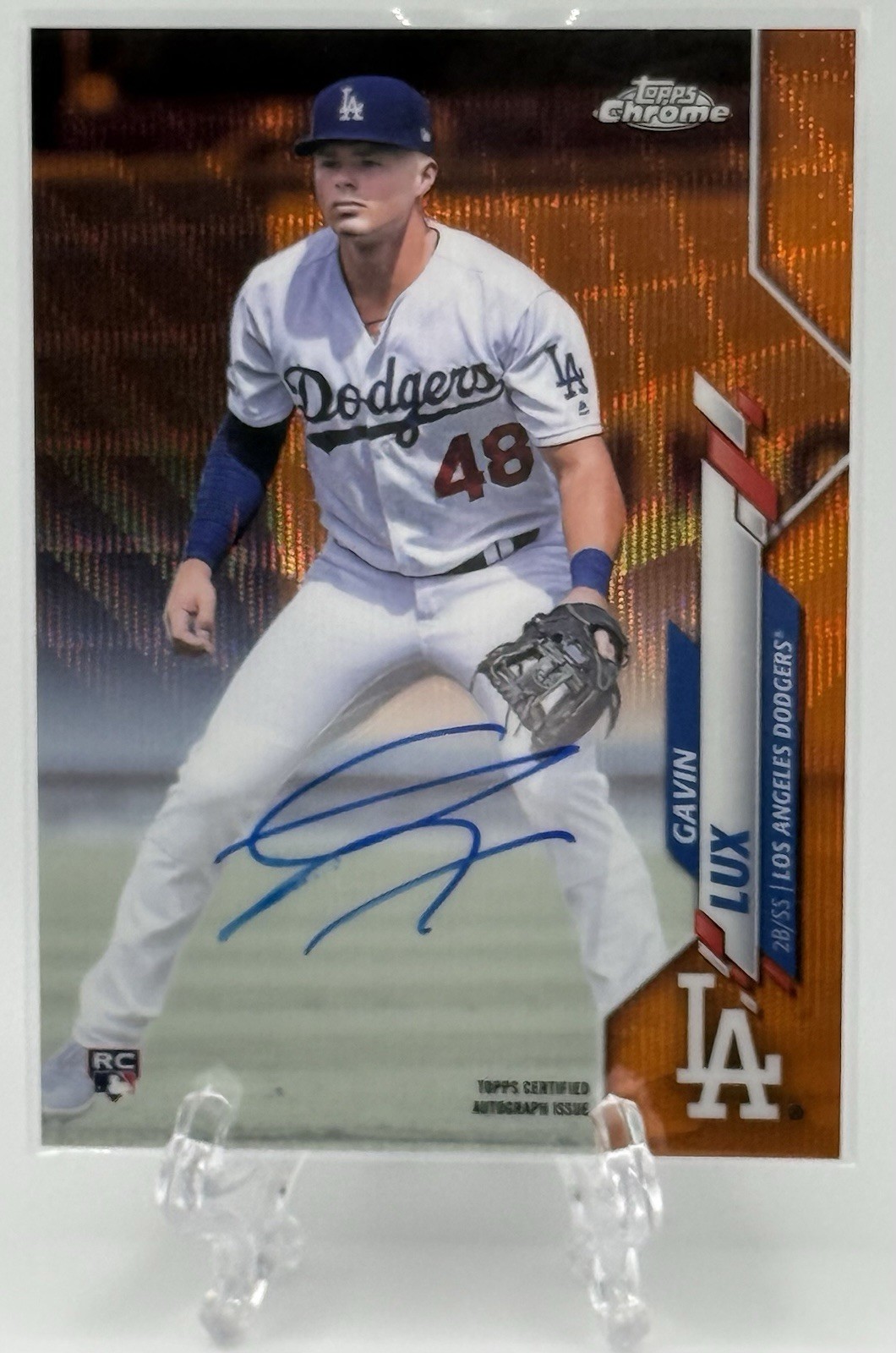 Gavin Lux 2020 Topps Chrome Orange Wave Refractor RC On-Card Auto /25! Rays