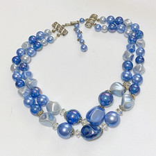Vintage Double Strand Necklace, Blue Iridescent Acrylic Beads, Adjustable,  DA03