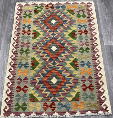 Vintage Kelim Traditionell Handgefertigt Orientalisch Wolle Kelim 3ft11inx2ft7i 121cmx88cm