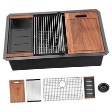 Workstation Kitchen Sink Gunmetal Black Nano-pvd Stainless Steel Single Bowl