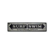 Surf Swim, Custom Beach Location - Rustic Distressed Wood Sign