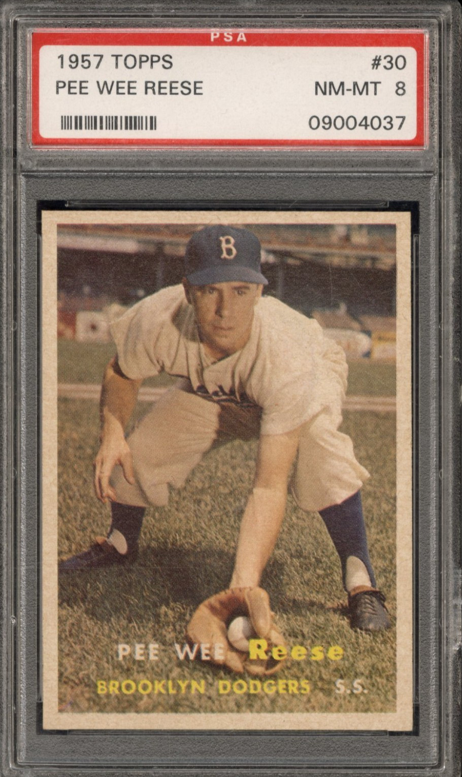 1957 Topps #30 Pee Wee Reese - PSA NM-MT 8 - Brooklyn Dodgers  CENTERED  VSCARDS