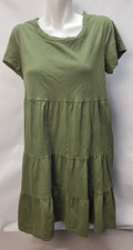 Time and Tru Women's Size M (8-10) Green Solid Tiered T-Shirt Dress Scoop Neck