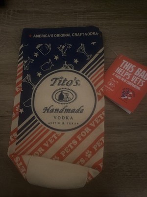 Tito's 1997 Embroidered Handmade Vodka Red White & Blue Burlap Drawstring Bag