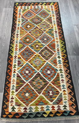 Handarbeit Kelim Läufer Wolle Naturfarben Afghan Traditionell 197cmx83cm