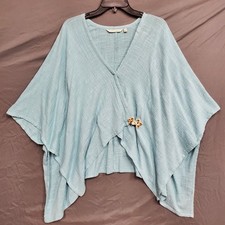 Soft Surroundings Womens Desert Breeze Topper Blue Cotton Poncho Missy One Size