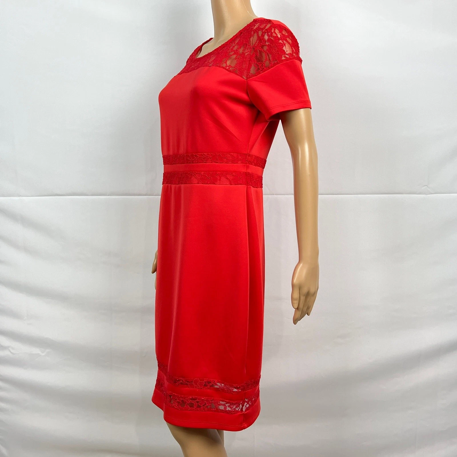 VETEMENTS Abito tubino Belle & Sky GRANDE rosso brillante bordo pizzo carriera lavoro festa