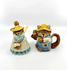 Tracy Flickinger Otagiri Japan Gardener Fox Rabbit Creamer Sugar Set Vintage