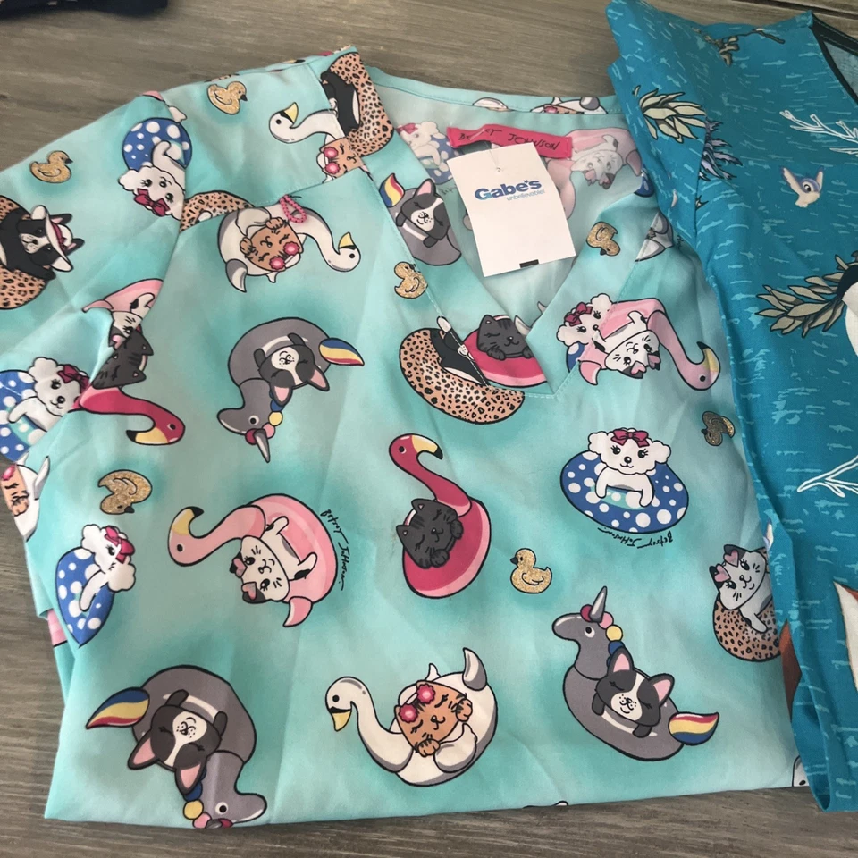 Disney Scrubs Tops Lot Womens Size XS Colorful Floral  Stitch Bambi NWT Betsy - Image 4 of 4