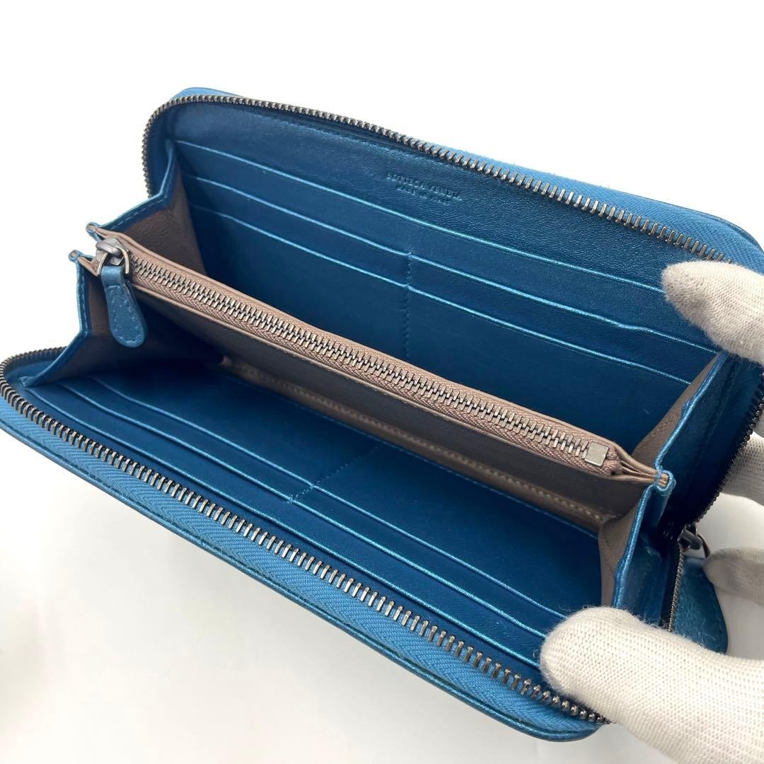 Bottega Veneta Zippy Wallet Intrecciato Leather Metallic Blue thumbnail 9