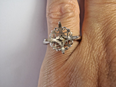 Solid 14K White Gold Unmounted, Semi-Mount Ring for Half-Drilled Pearl Sz 5.75