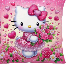 HELLO KITTY-LOVING HEARTS  ROSES-Pillow Cover-17.7 x 17.7 inch