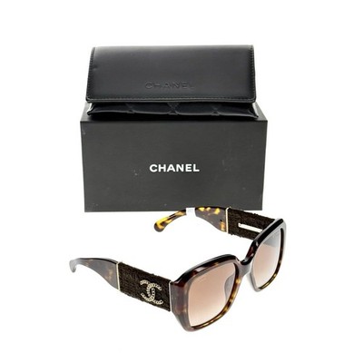 Chanel Square Sunglasses Tortoise Brown Tweed Polarized Gold CH5512A C. 714/S9
