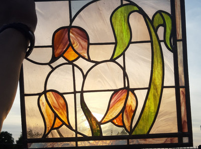 38cm altes Bleiverglasung Blei Bunt Glas fenster bild Glasmalerei Herz Rosen