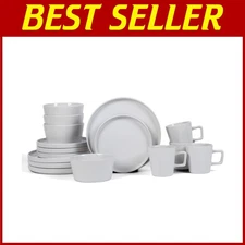 White Glossy Dinnerware Set, Plates & Bowls - Service For 4