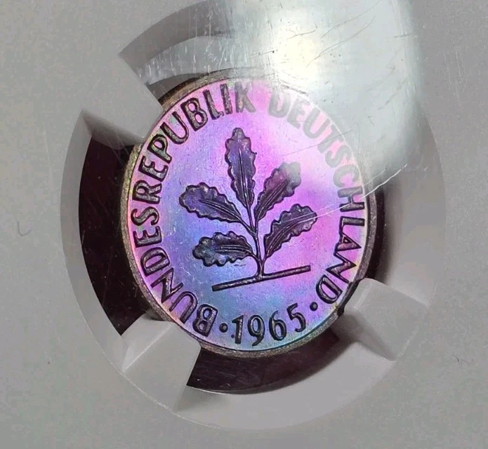 1965 Germany 2P NGC MS65*RB Star Grade Monster Neon Rainbow Toned Vivid Color - Image 2 of 4