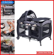 Baby Playard with Canopy Portable Crib Changing Table Bassinet Storage Bag