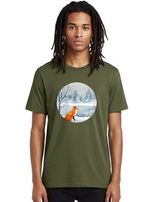 Fox-In-Winter-Landscape Mens Graphic Tee, 100% Cotton, Casual Summer Wear