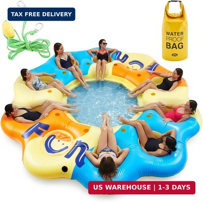 Hungdao 14.5 Ft Giant Inflatable Floating Island for 8-10 People, Large Lake Par