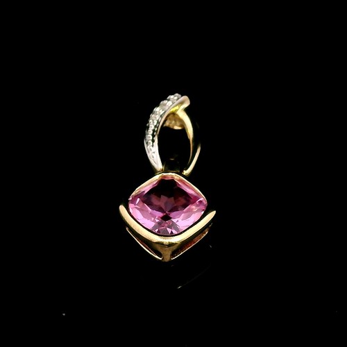 9ct Yellow Gold Pink CZ & Diamond Pendant – Delicate Sparkle - Picture 8 of 16