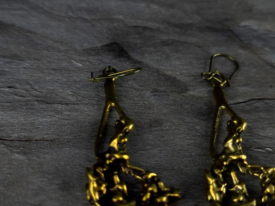 Ohrringe Messing Moosachat Modernist Brutalist Designer - umwerfend & auffällig - Bild 2 von 4