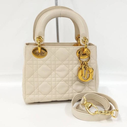 Dior Lady 2 way bag leather cream-colored Used SKAI-0