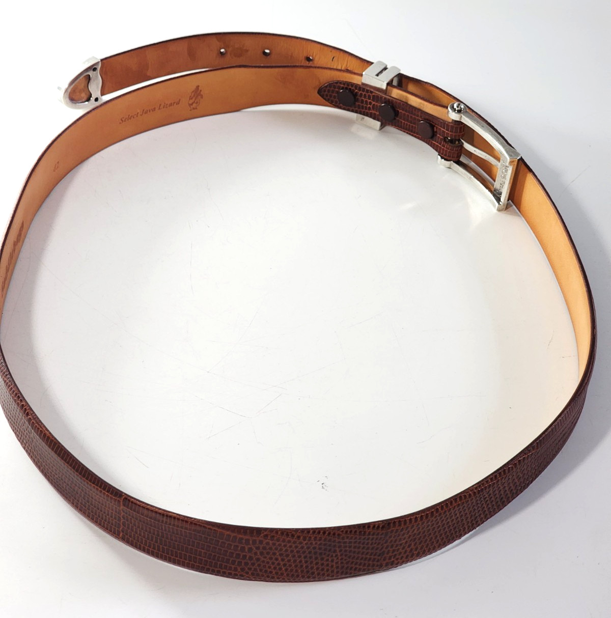 Vogt 925 Silver Buckle & Authentic Java Lizard Leather Belt by Saddlebags Sz 42