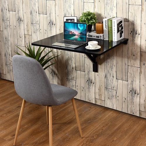 Wall-Mounted Drop-Leaf Table Floating Folding Desk Space Saver Black - 第 3/10 張圖片