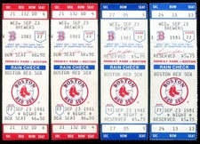 1981 September 23rd Boston Red Sox Brewers Full Tickets 4 Count Lot Fenway Park