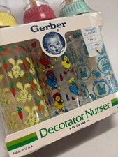 NIP Vintage 80s 90s Gerber 3-Pack Decorator Nurser 9oz Baby Bottles