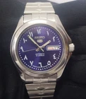 Vintage Seiko 5 Automatic Men Watch Arabic Numbers Purple Dial  Transparent Back