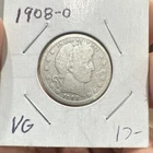 1908-O Barber Quarter 25C New Orleans Mint Mark O Circulated VG Uncertified