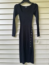 By&by Womens Long Sleeve Midi Sweater Dress Black Size Small, New