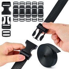 Buckle Straps Set 1'' - 6 Yards Nylon Webbing 1 inch, 6 PCS 1 Black