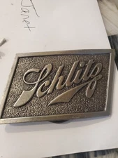 Vintage Shlitz Belt Buckle Made In USA Solid Brass By Bergamot Brass Works 1975