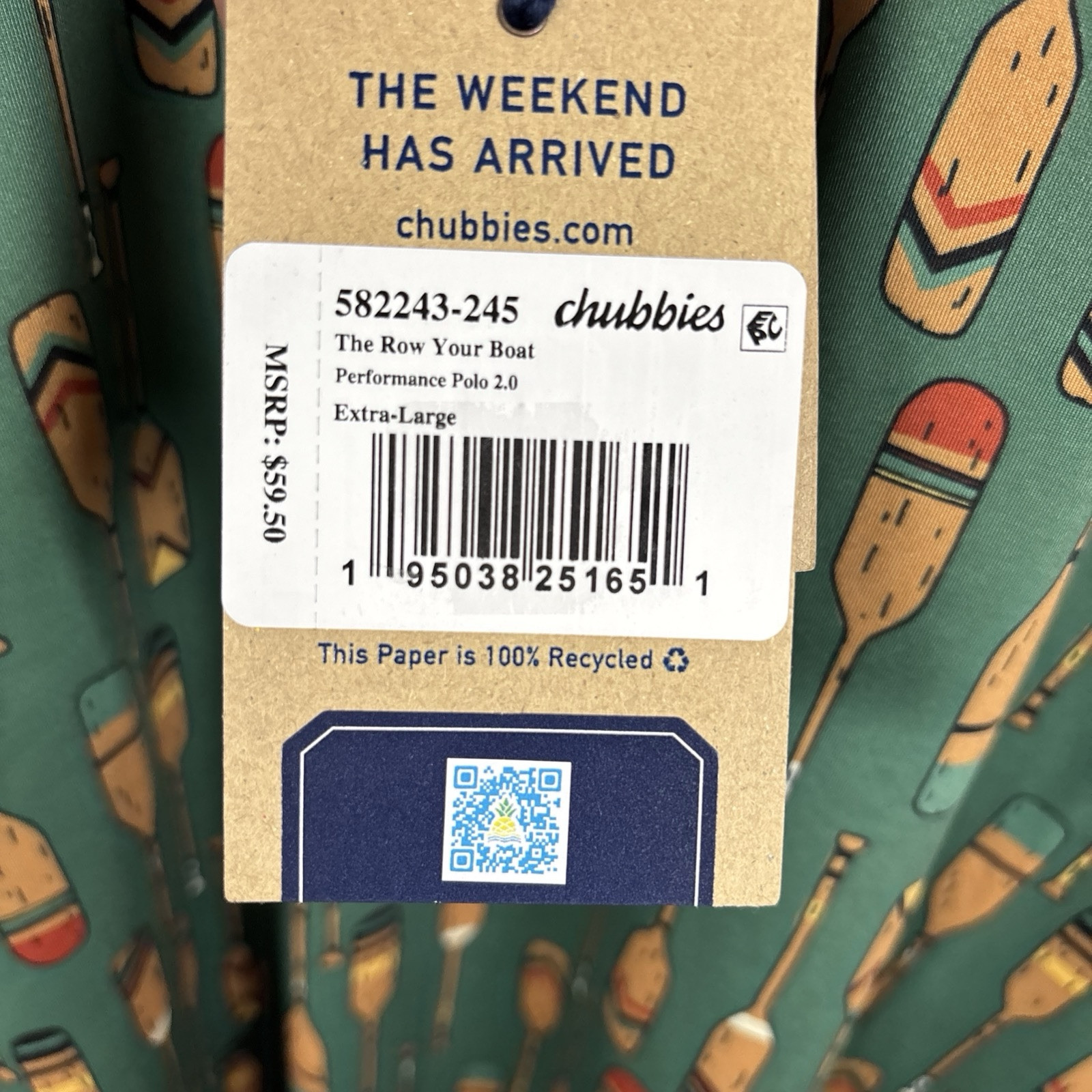 FILA Chubbies Polo Performance 2.0 Uomo XL The Row Your Boat Verde Paddle Golf Camicia