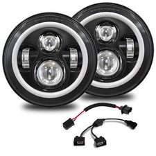 7 Inch Round LED Halo Headlights with Switchback Adapter for Amber Turn Signa...