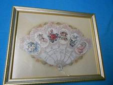 Vtg Victorian Style Hand Fan Paper Matted Professionally Framed Glass Art Deco