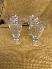 4 Vintage Clear Glass Ice Cream Sundae Glasses Ribbed & Scalloped Edges 5" Tall