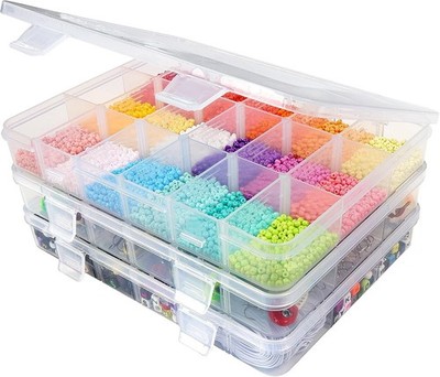 3 Pack Plastic Organizer Box with Adjustable Dividers 18 Grids Clear multi Compa