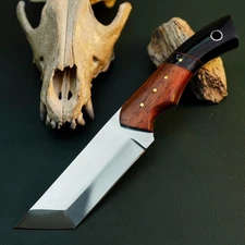 Gift-Ready 9.4" Damascus / Steel Knife Full Tang Hunt it Hunt + Leather Sheath