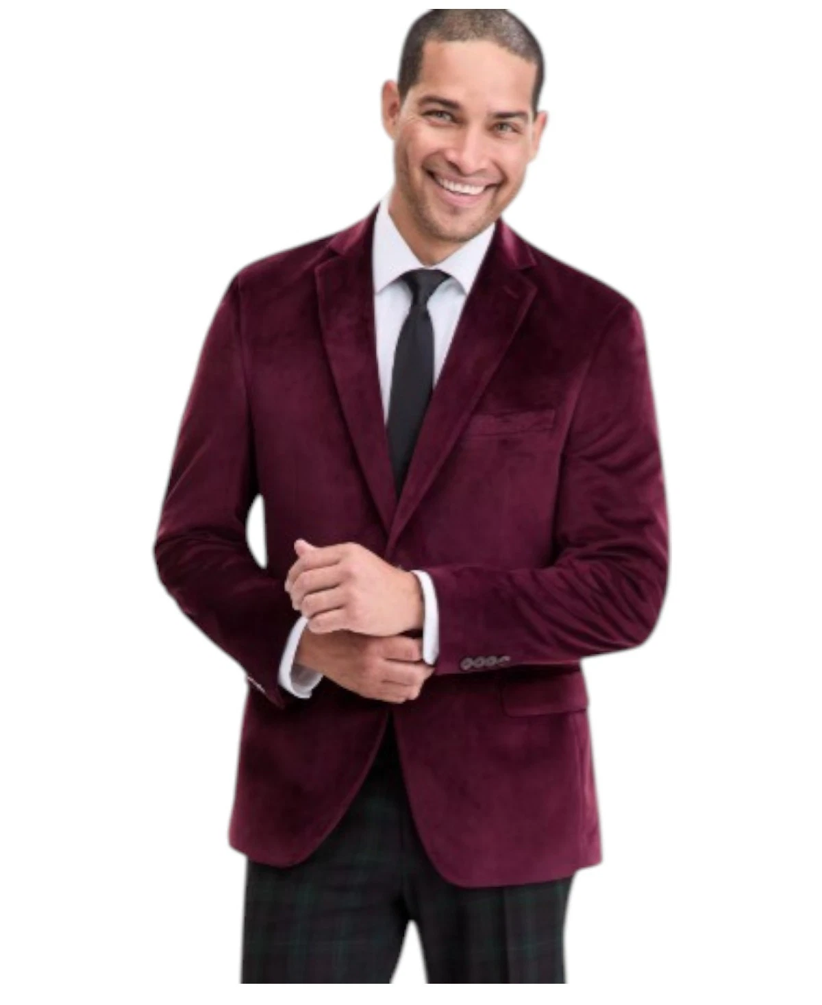 Bar III Mens Slim fit Velvet Sport Coat Blazer 44 S Deep Red Solid Stretch